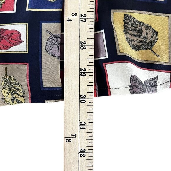 VNTG Riva Silk 100% Silk Blouse Size M Multi Color  Leaf Print Long Sleeves - Picture 11 of 14